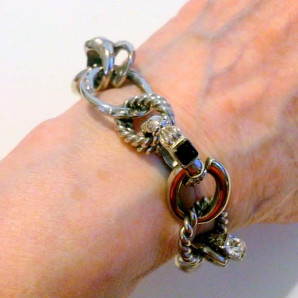 Silver Tone Chunky Link Rhinestone Ring Bracelet - Picture 4 of 4